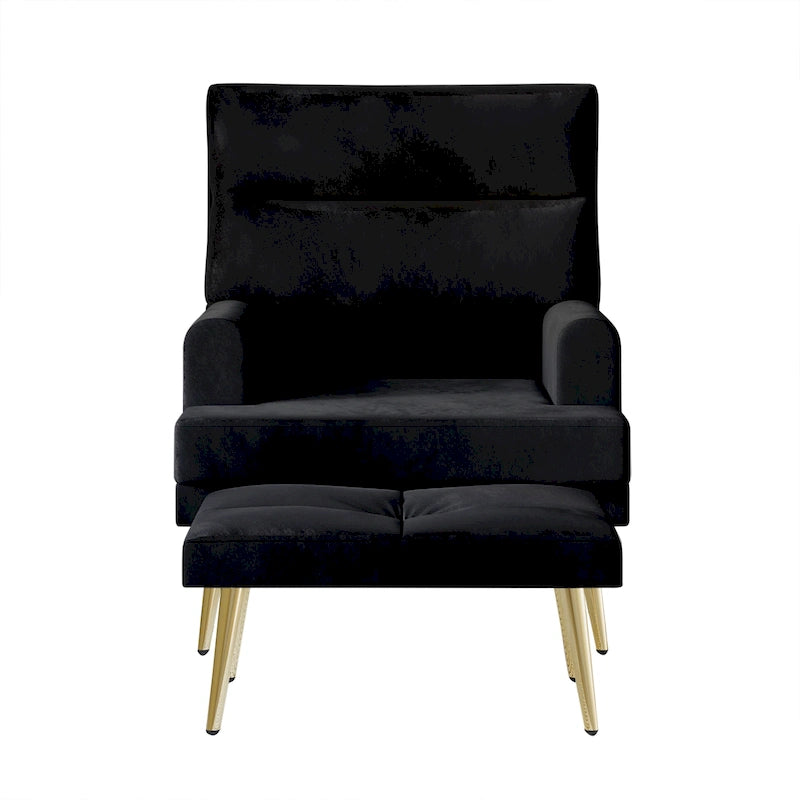 Fauteuil d'appoint en velours CraftPorch avec ottoman et pieds dorés modernes