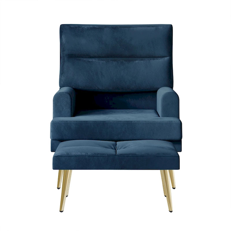 Fauteuil d'appoint en velours CraftPorch avec ottoman et pieds dorés modernes