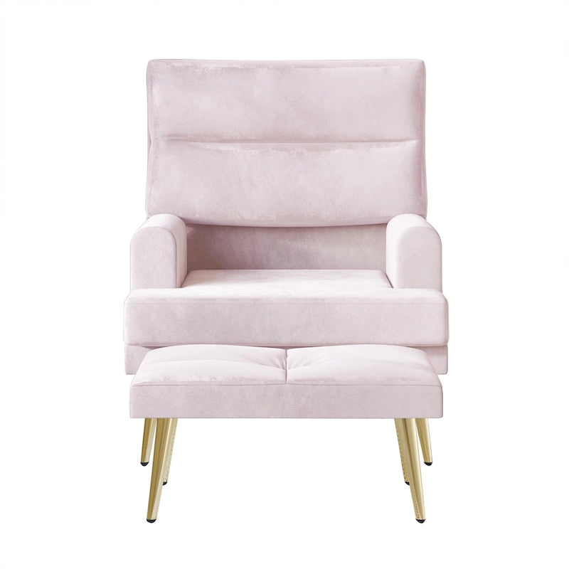 Fauteuil d'appoint en velours CraftPorch avec ottoman et pieds dorés modernes