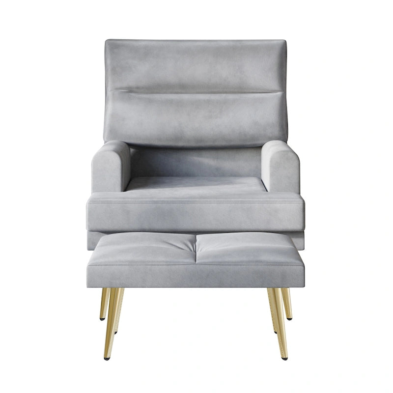 Fauteuil d'appoint en velours CraftPorch avec ottoman et pieds dorés modernes