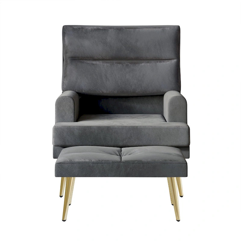 Fauteuil d'appoint en velours CraftPorch avec ottoman et pieds dorés modernes