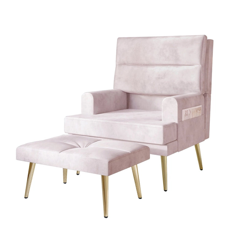Fauteuil d'appoint en velours CraftPorch avec ottoman et pieds dorés modernes