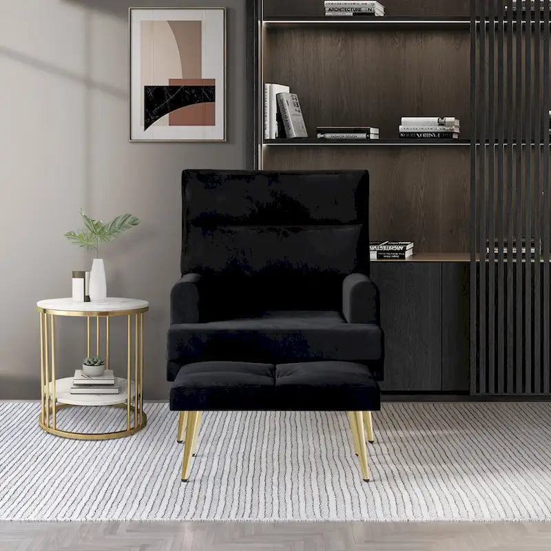 Fauteuil d'appoint en velours CraftPorch avec ottoman et pieds dorés modernes