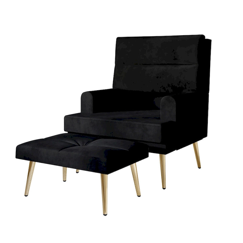 Fauteuil d'appoint en velours CraftPorch avec ottoman et pieds dorés modernes