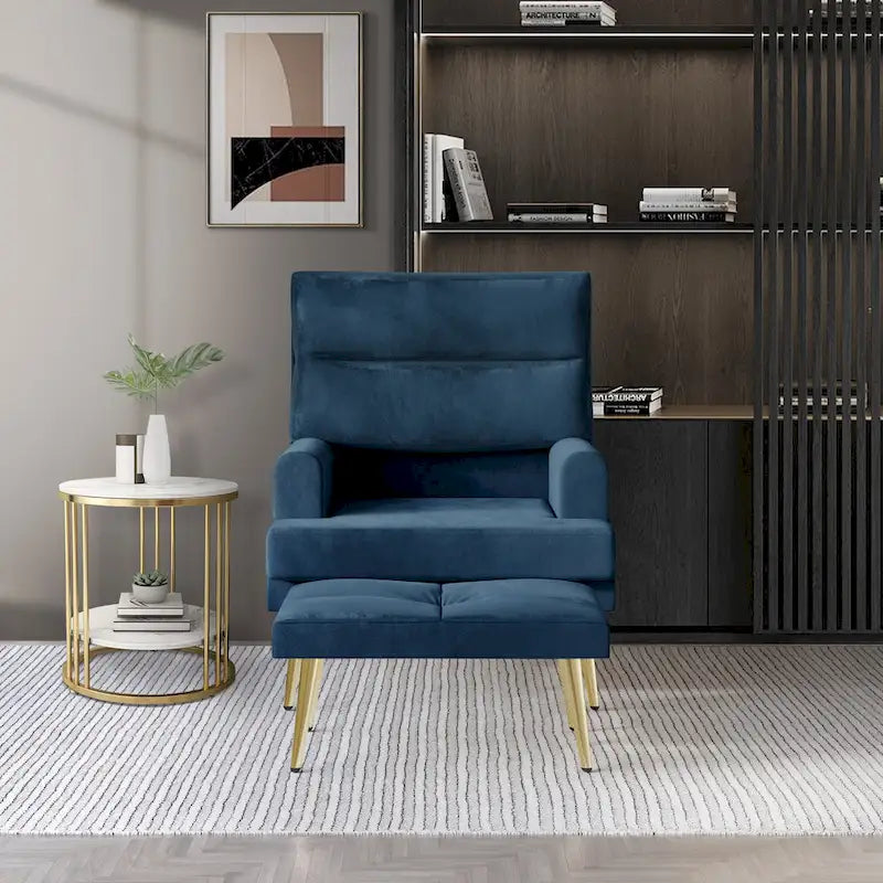 Fauteuil d'appoint en velours CraftPorch avec ottoman et pieds dorés modernes