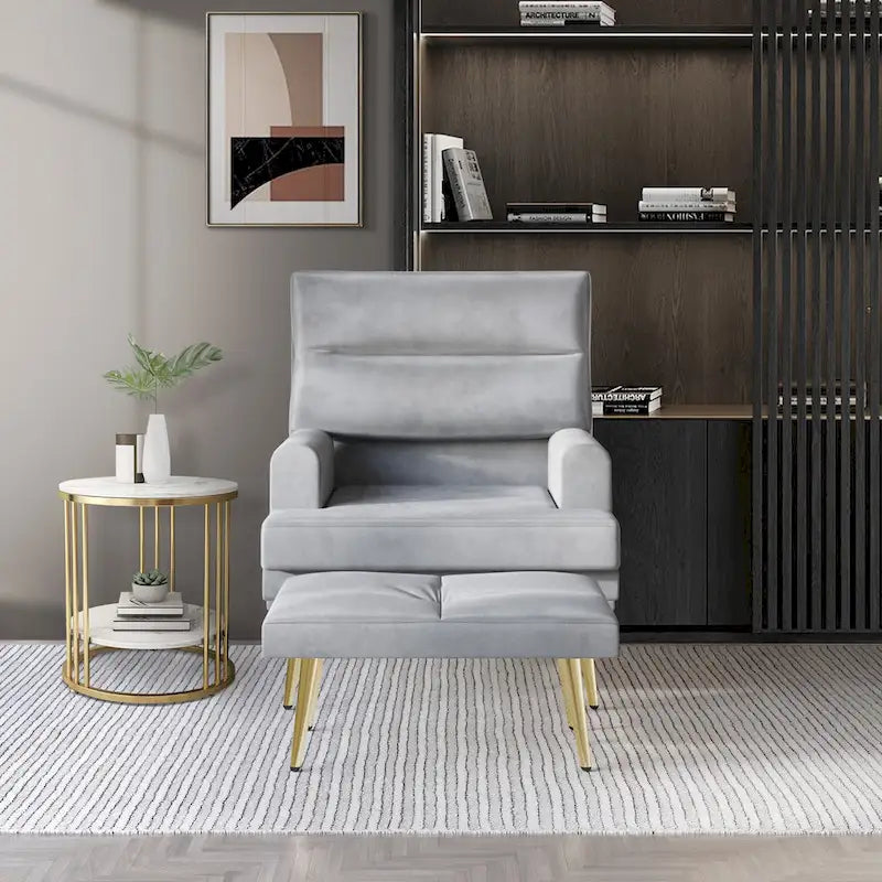 Fauteuil d'appoint en velours CraftPorch avec ottoman et pieds dorés modernes