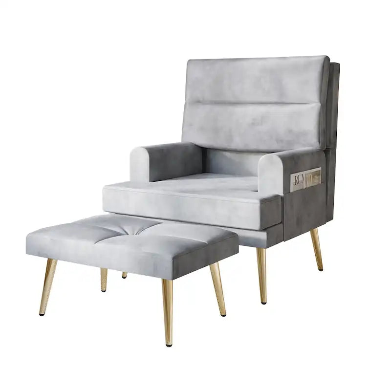 Fauteuil d'appoint en velours CraftPorch avec ottoman et pieds dorés modernes