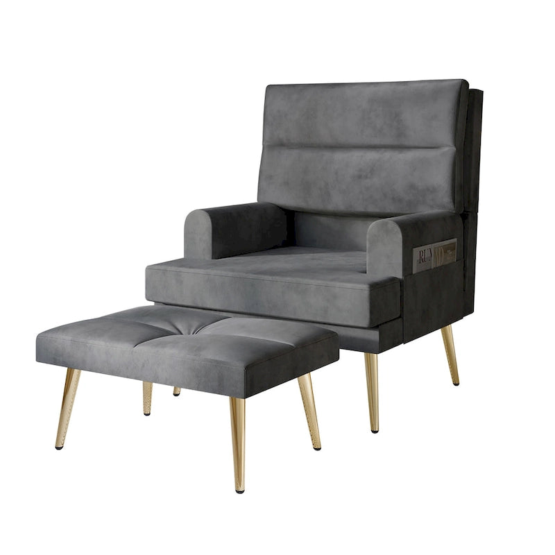 Fauteuil d'appoint en velours CraftPorch avec ottoman et pieds dorés modernes