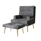 Fauteuil d'appoint en velours CraftPorch avec ottoman et pieds dorés modernes