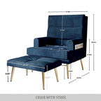 Fauteuil d'appoint en velours CraftPorch avec ottoman et pieds dorés modernes