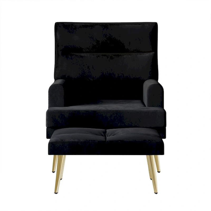 Fauteuil d'appoint en velours CraftPorch avec ottoman et pieds dorés modernes