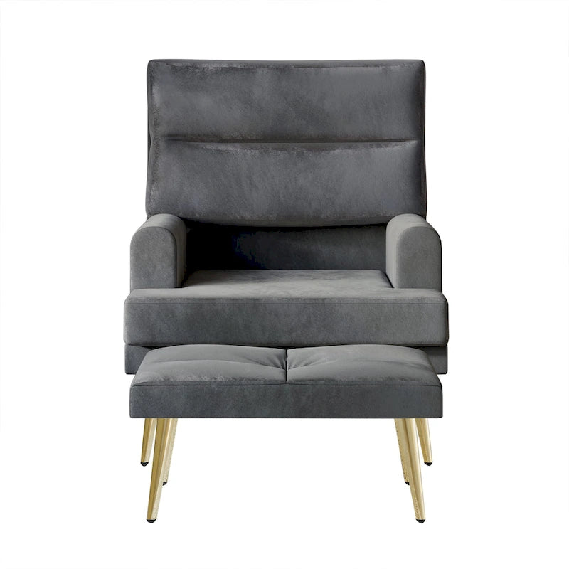 Fauteuil d'appoint en velours CraftPorch avec ottoman et pieds dorés modernes