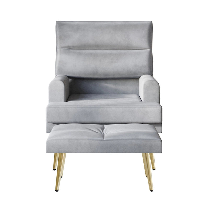 Fauteuil d'appoint en velours CraftPorch avec ottoman et pieds dorés modernes