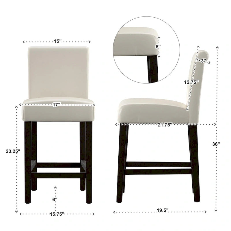 Tabourets de comptoir en similicuir blanc/marron, lot de 2