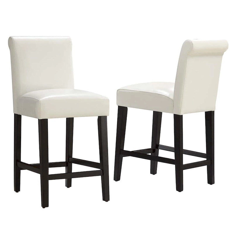 Tabourets de comptoir en similicuir blanc/marron, lot de 2