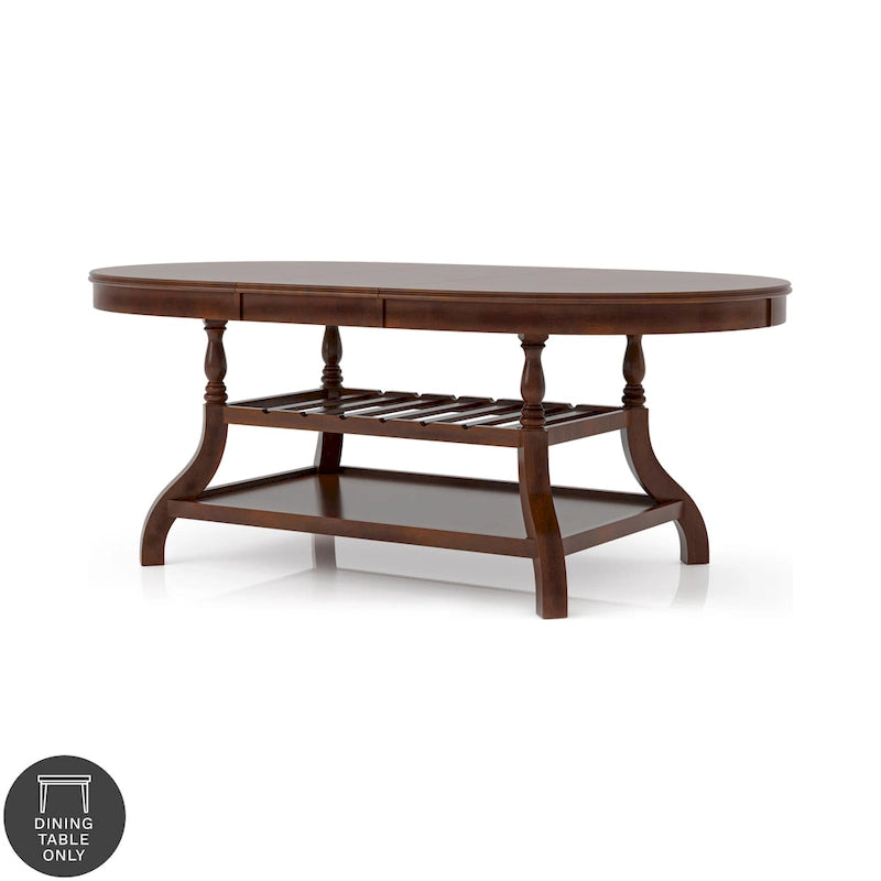 Table de salle à manger ovale extensible cerisier brun, 6 à 8 places