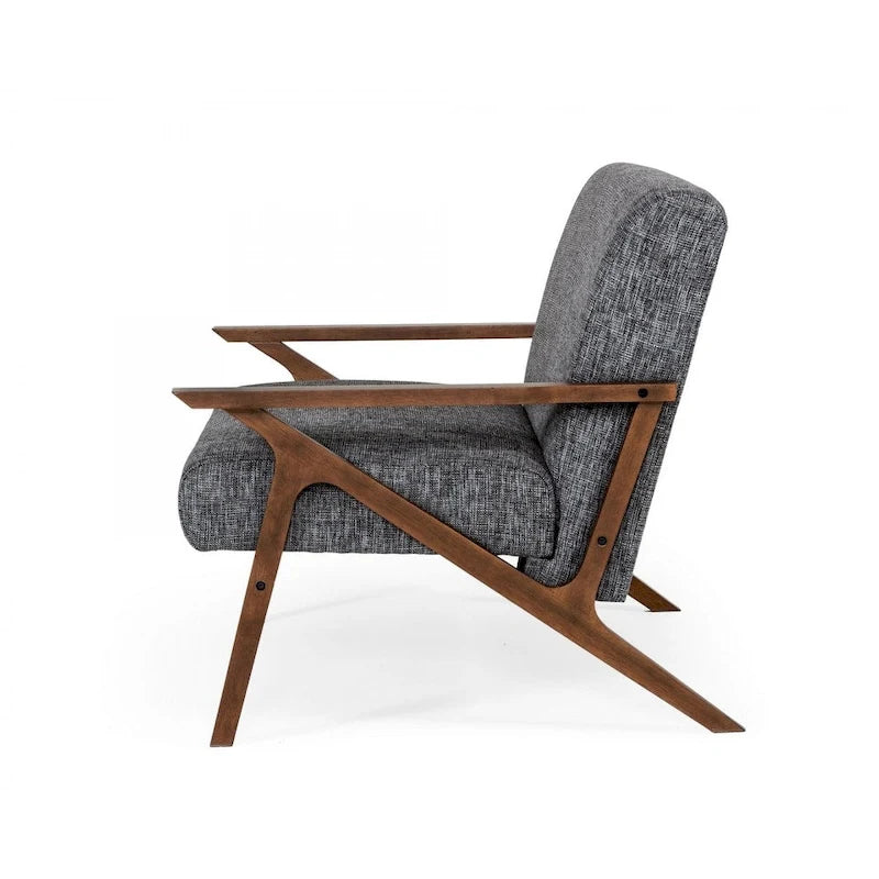 Fauteuil d'appoint gris, style Mid-Century, avec placage en noyer