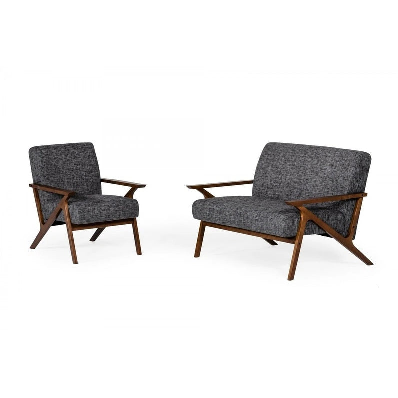 Fauteuil d'appoint gris, style Mid-Century, avec placage en noyer