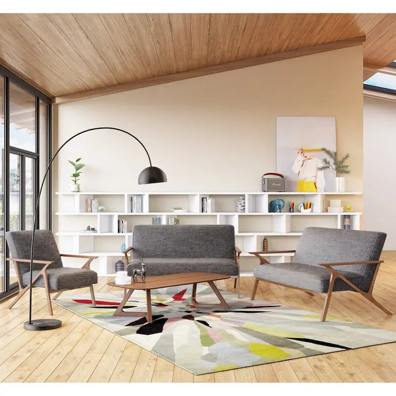 Fauteuil d'appoint gris, style Mid-Century, avec placage en noyer