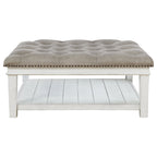 Table basse ottomane carrée blanche avec étagère inférieure, 1 place