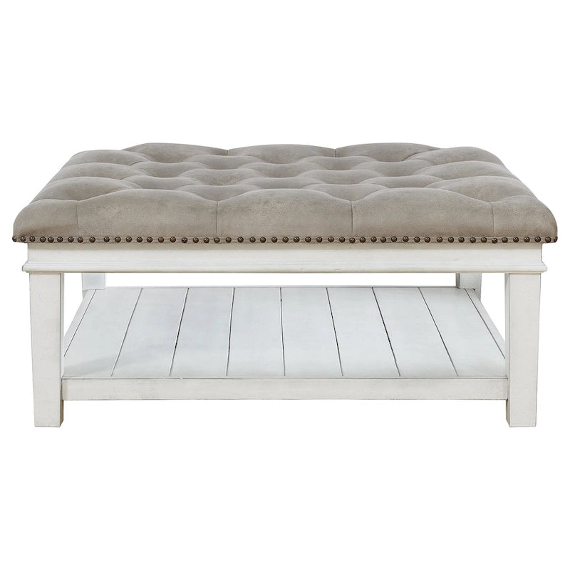 Table basse ottomane carrée blanche avec étagère inférieure, 1 place