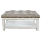 Table basse ottomane carrée blanche avec étagère inférieure, 1 place