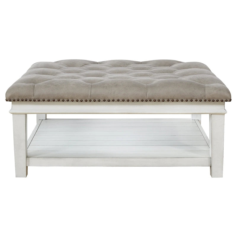 Table basse ottomane carrée blanche avec étagère inférieure, 1 place