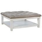 Table basse ottomane carrée blanche avec étagère inférieure, 1 place