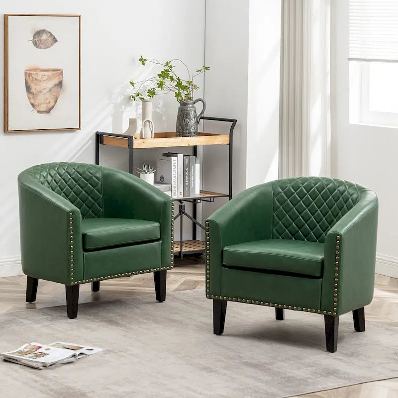 Fauteuil d'appoint baril en similicuir PU vert / café / marron / noir / rouge / crème avec clous décoratifs, lot de 2