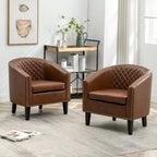 Fauteuil d'appoint baril en similicuir PU vert / café / marron / noir / rouge / crème avec clous décoratifs, lot de 2