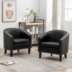 Fauteuil d'appoint baril en similicuir PU vert / café / marron / noir / rouge / crème avec clous décoratifs, lot de 2
