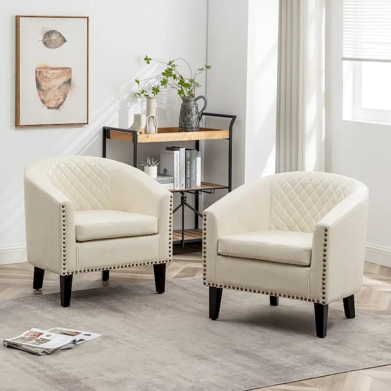 Fauteuil d'appoint baril en similicuir PU vert / café / marron / noir / rouge / crème avec clous décoratifs, lot de 2