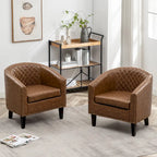 Fauteuil d'appoint baril en similicuir PU vert / café / marron / noir / rouge / crème avec clous décoratifs, lot de 2