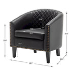 Fauteuil d'appoint baril en similicuir PU vert / café / marron / noir / rouge / crème avec clous décoratifs, lot de 2