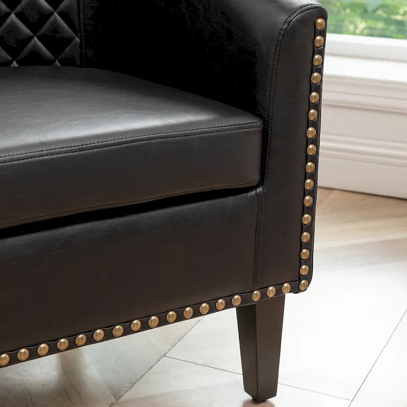 Fauteuil d'appoint baril en similicuir PU vert / café / marron / noir / rouge / crème avec clous décoratifs, lot de 2