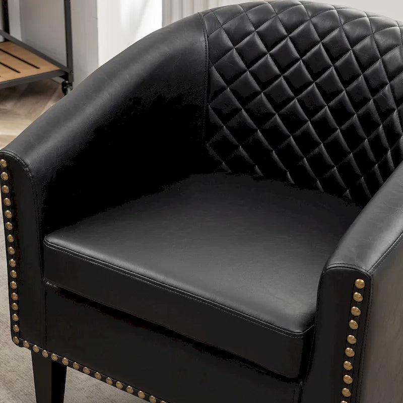 Fauteuil d'appoint baril en similicuir PU vert / café / marron / noir / rouge / crème avec clous décoratifs, lot de 2