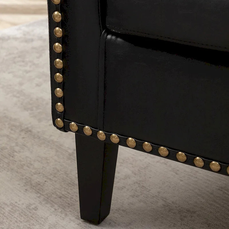 Fauteuil d'appoint baril en similicuir PU vert / café / marron / noir / rouge / crème avec clous décoratifs, lot de 2