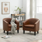 Fauteuil d'appoint baril en similicuir PU vert / café / marron / noir / rouge / crème avec clous décoratifs, lot de 2