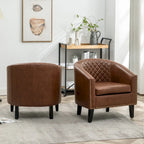 Fauteuil d'appoint baril en similicuir PU vert / café / marron / noir / rouge / crème avec clous décoratifs, lot de 2