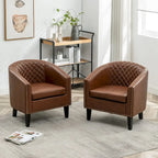 Fauteuil d'appoint baril en similicuir PU vert / café / marron / noir / rouge / crème avec clous décoratifs, lot de 2
