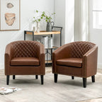 Fauteuil d'appoint baril en similicuir PU vert / café / marron / noir / rouge / crème avec clous décoratifs, lot de 2