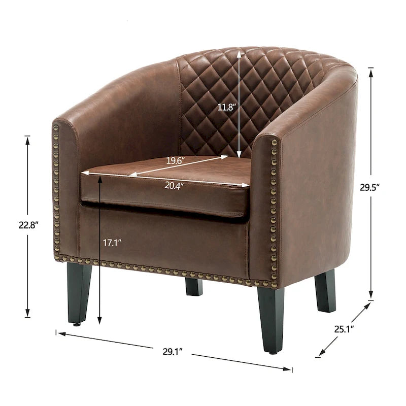Fauteuil d'appoint baril en similicuir PU vert / café / marron / noir / rouge / crème avec clous décoratifs, lot de 2