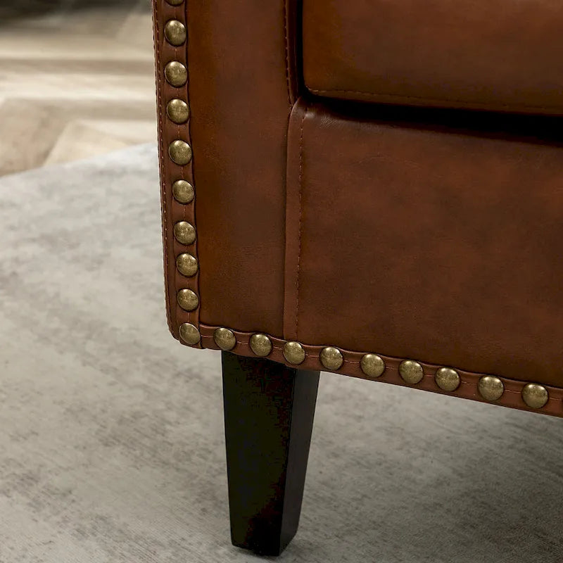 Fauteuil d'appoint baril en similicuir PU vert / café / marron / noir / rouge / crème avec clous décoratifs, lot de 2