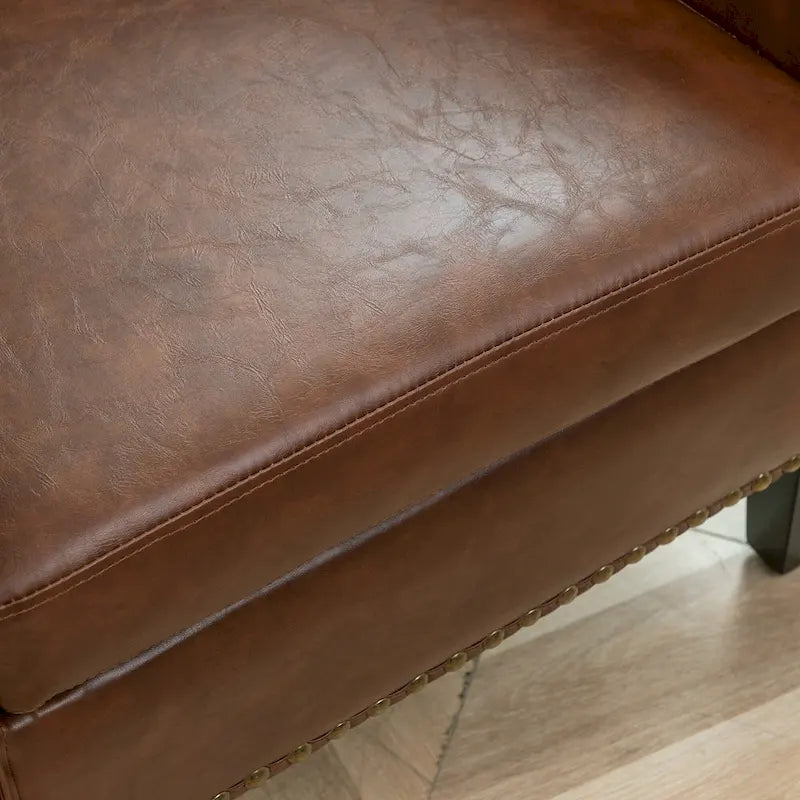 Fauteuil d'appoint baril en similicuir PU vert / café / marron / noir / rouge / crème avec clous décoratifs, lot de 2