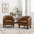 Fauteuil d'appoint baril en similicuir PU vert / café / marron / noir / rouge / crème avec clous décoratifs, lot de 2