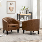 Fauteuil d'appoint baril en similicuir PU vert / café / marron / noir / rouge / crème avec clous décoratifs, lot de 2