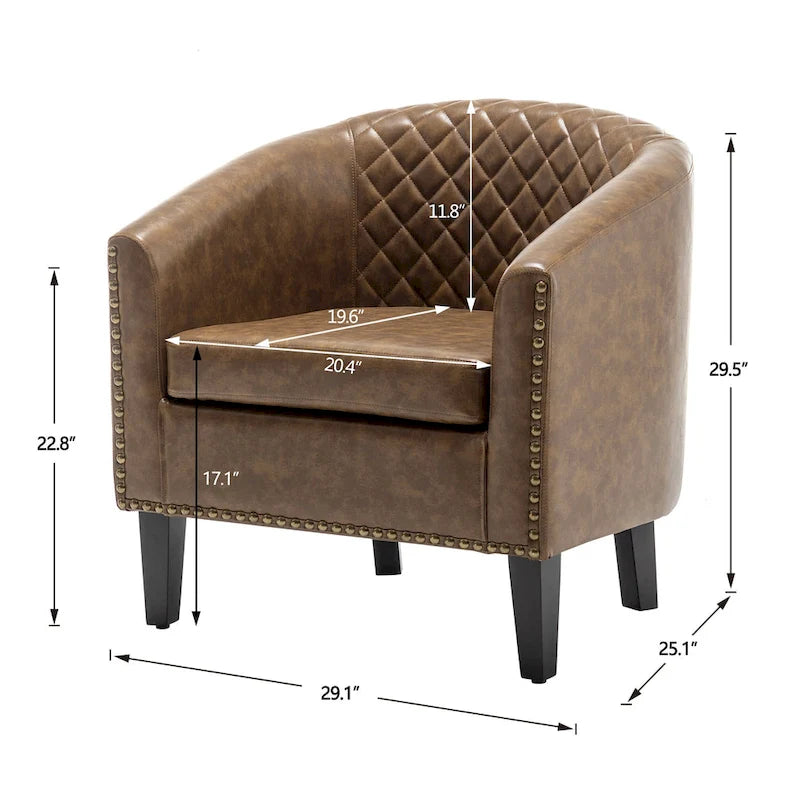 Fauteuil d'appoint baril en similicuir PU vert / café / marron / noir / rouge / crème avec clous décoratifs, lot de 2