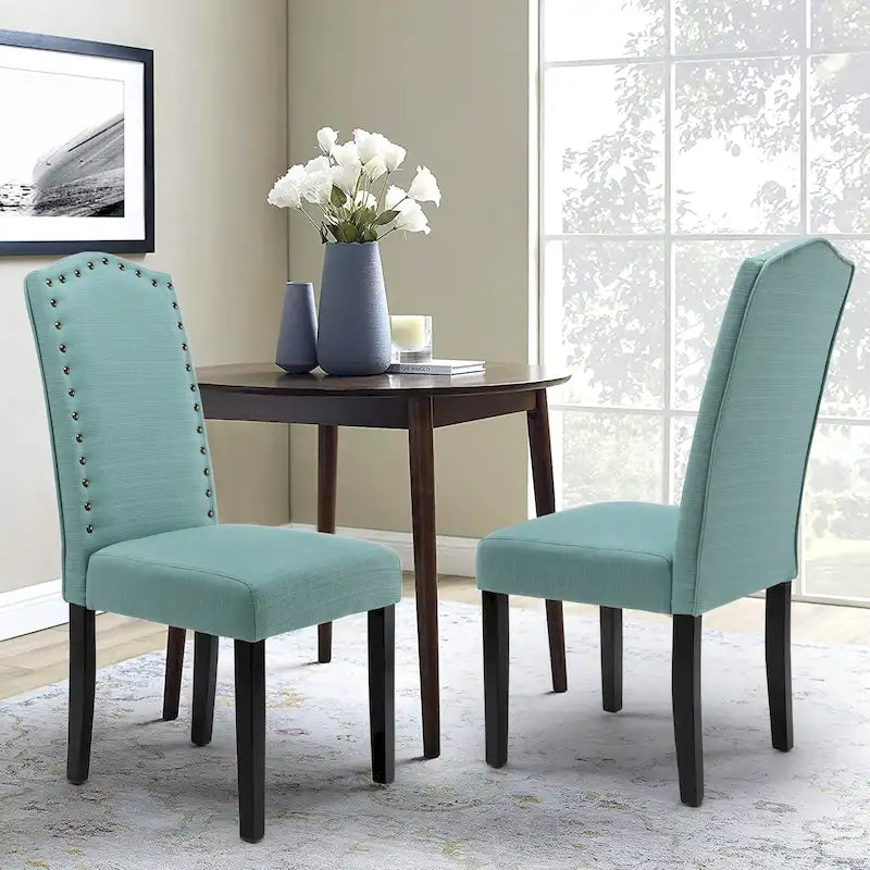Chaises de salle à manger Parson rembourrées en tissu avec garniture cloutée (Lot de 2)