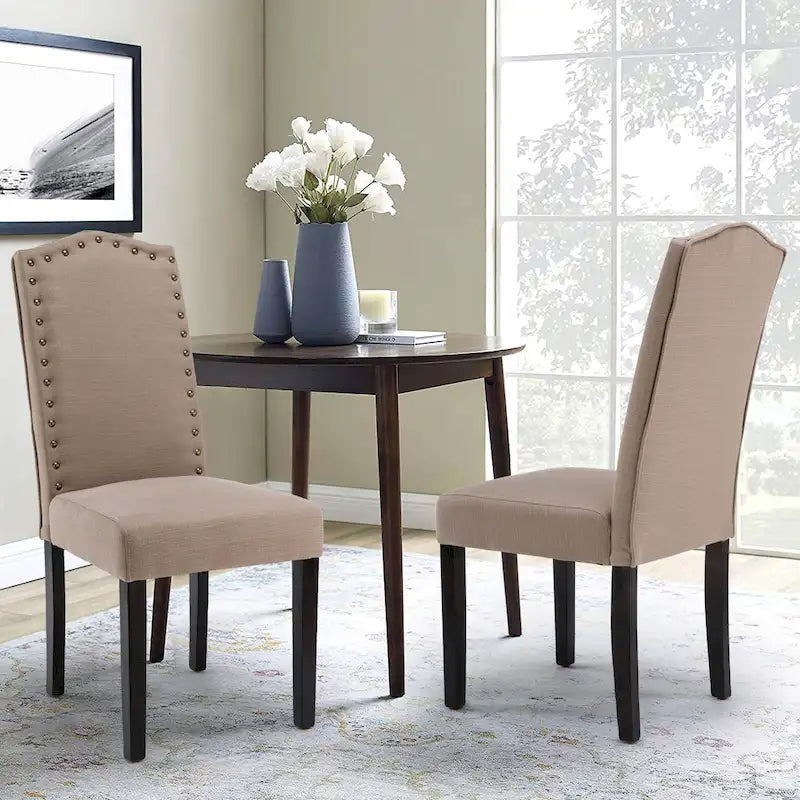 Chaises de salle à manger Parson rembourrées en tissu avec garniture cloutée (Lot de 2)