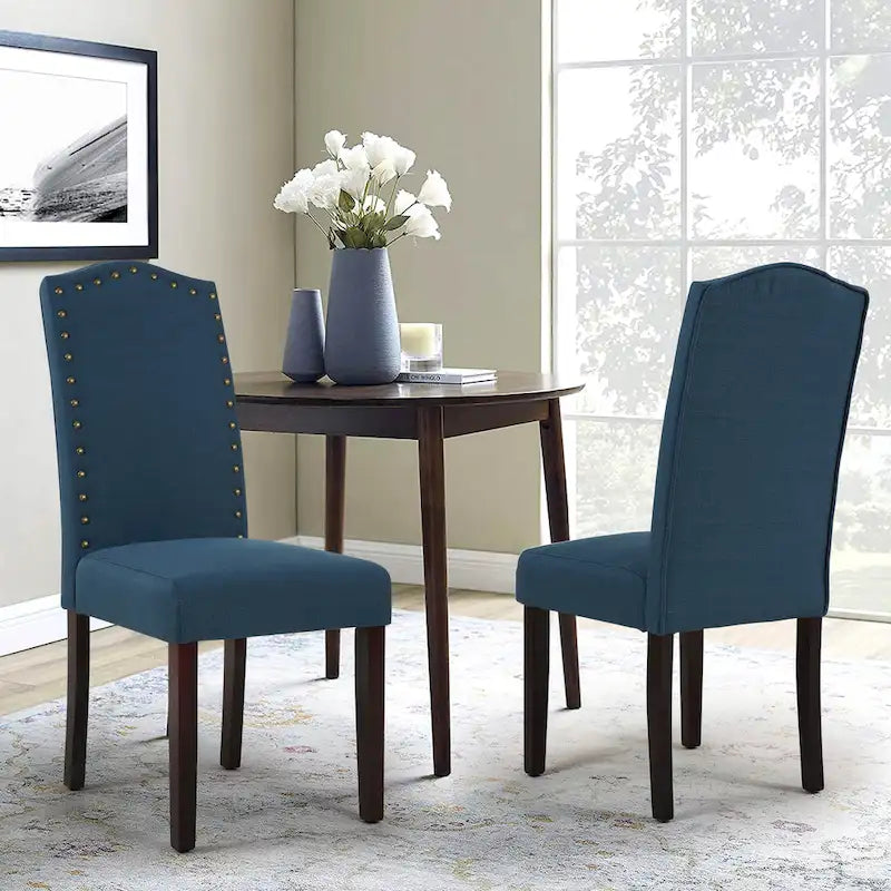 Chaises de salle à manger Parson rembourrées en tissu avec garniture cloutée (Lot de 2)